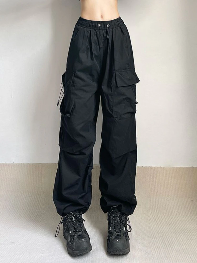 Miniatura: HOUZHOU Harajuku Oversized Cargo Parachute Pants Women Streetwear Vintage Y2K Hi