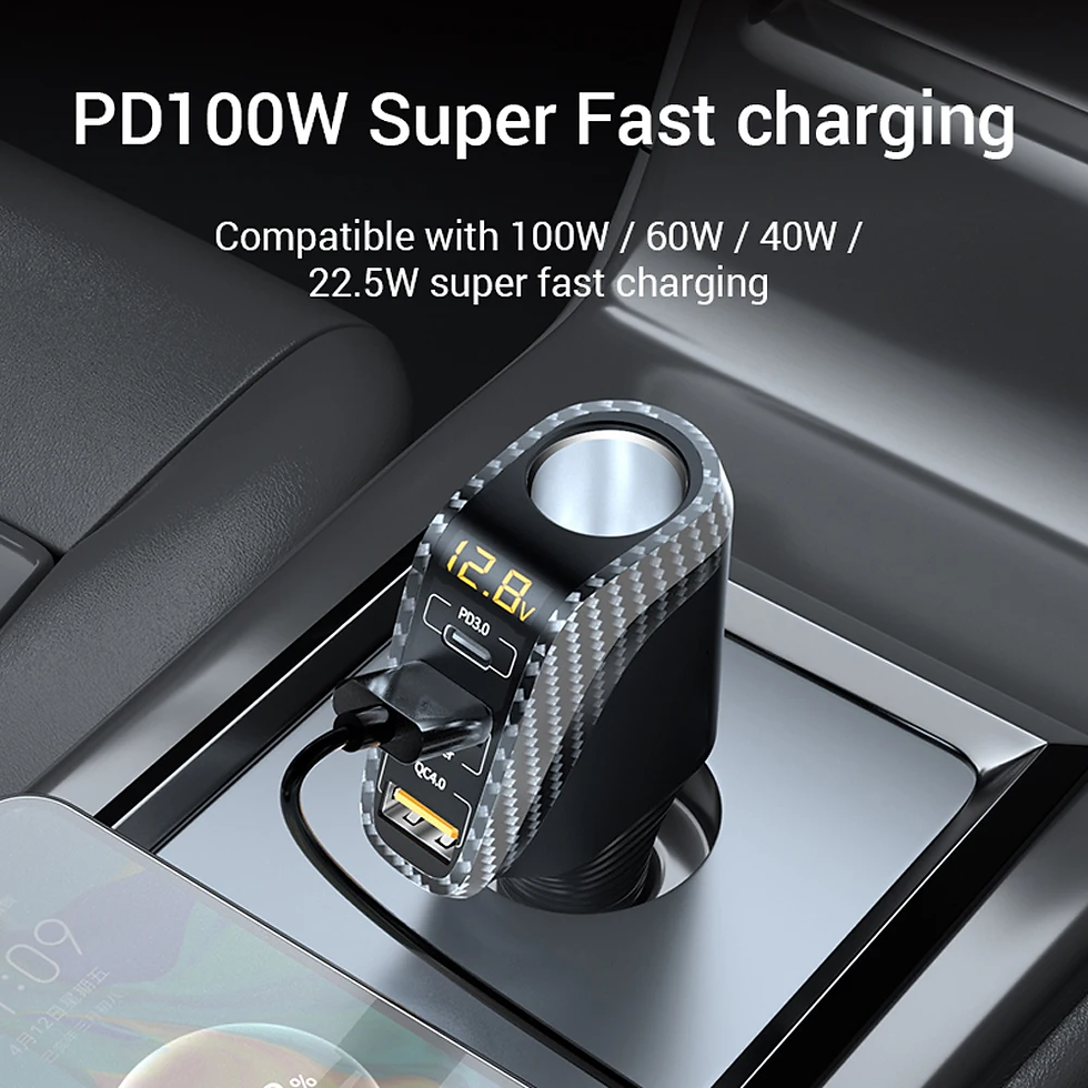 Thumbnail: Multi-Port USB 12V Car Charger – Quick Charge 3.0 + 3 USB Ports with Display