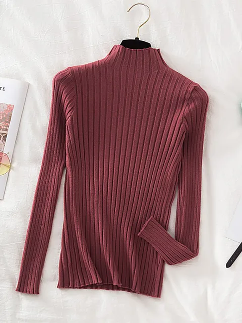 Thumbnail: Women' s Pullover Ribbed Knitted Sweater - High Neck