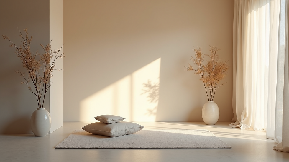Close-up view of a serene meditation space with soft lighting