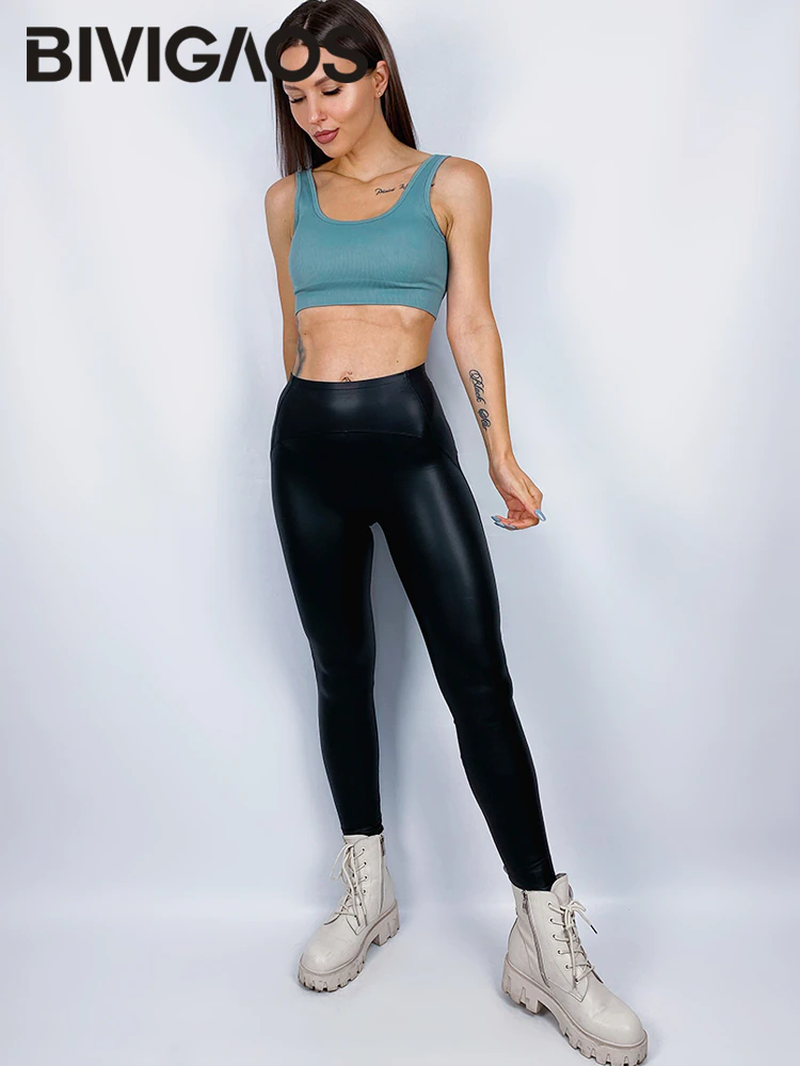 Thumbnail: Women's PU Leather Leggings with Fleece Inner.