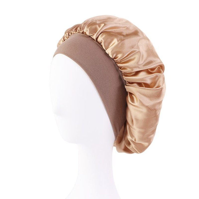 Miniatura: New Women'S Satin Solid Wide-Brimmed Sleeping Hat Unisex Head Wrap Elastic Band 