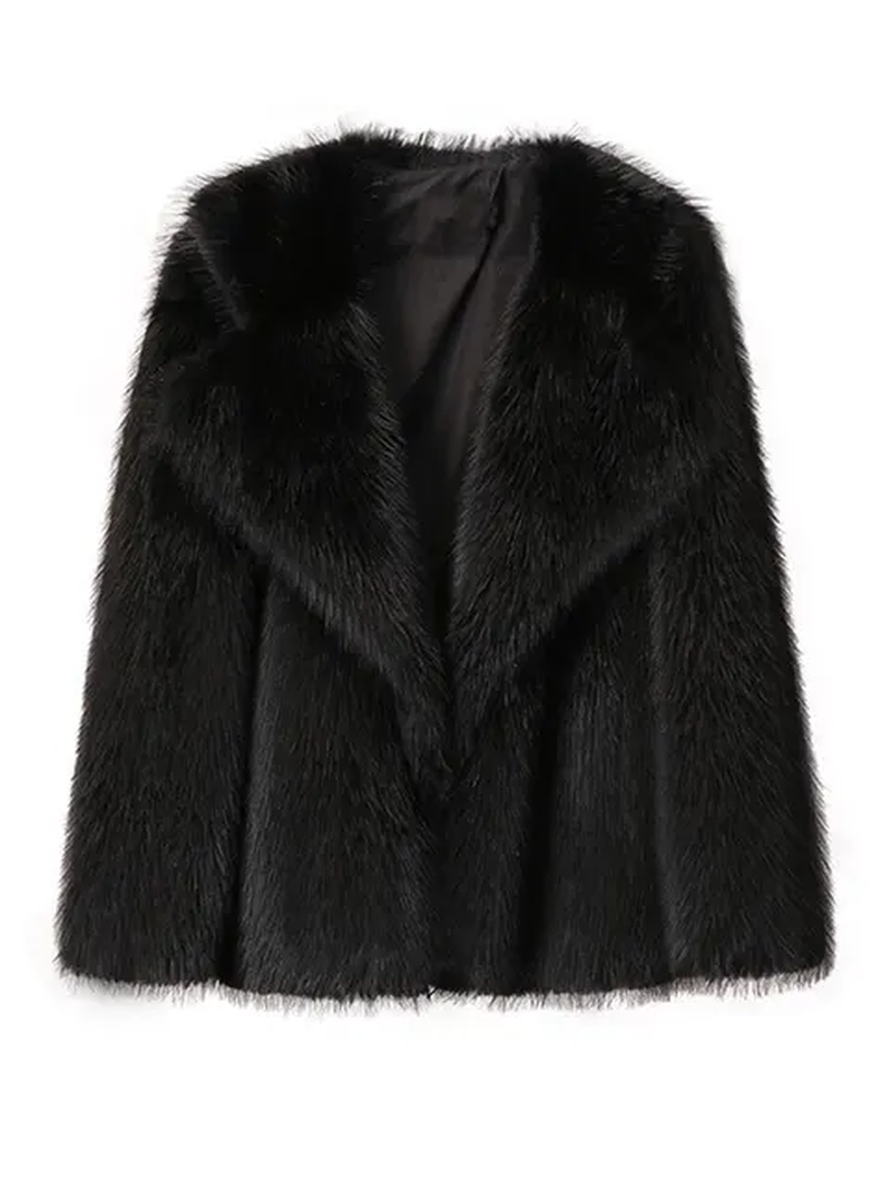 Miniature : Women’s Elegant Lapel Fluffy Faux Fur Coat Warm Long Sleeve