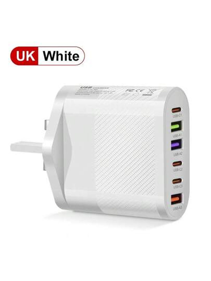 Thumbnail: 1 PC White EU Plug Charger 65W PD USB Charger 6 Ports USB Type C Charger Quick C