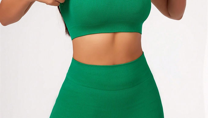 Women's Ribbed Seamless Two-Piece Cross Halter Yoga Sports Bra & High-Waisted