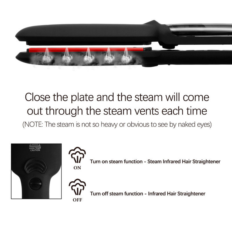 Miniatura: Infrared Steam Hair Straightener & Curler – 450°F Fast-Heating Vapor Flat Iron