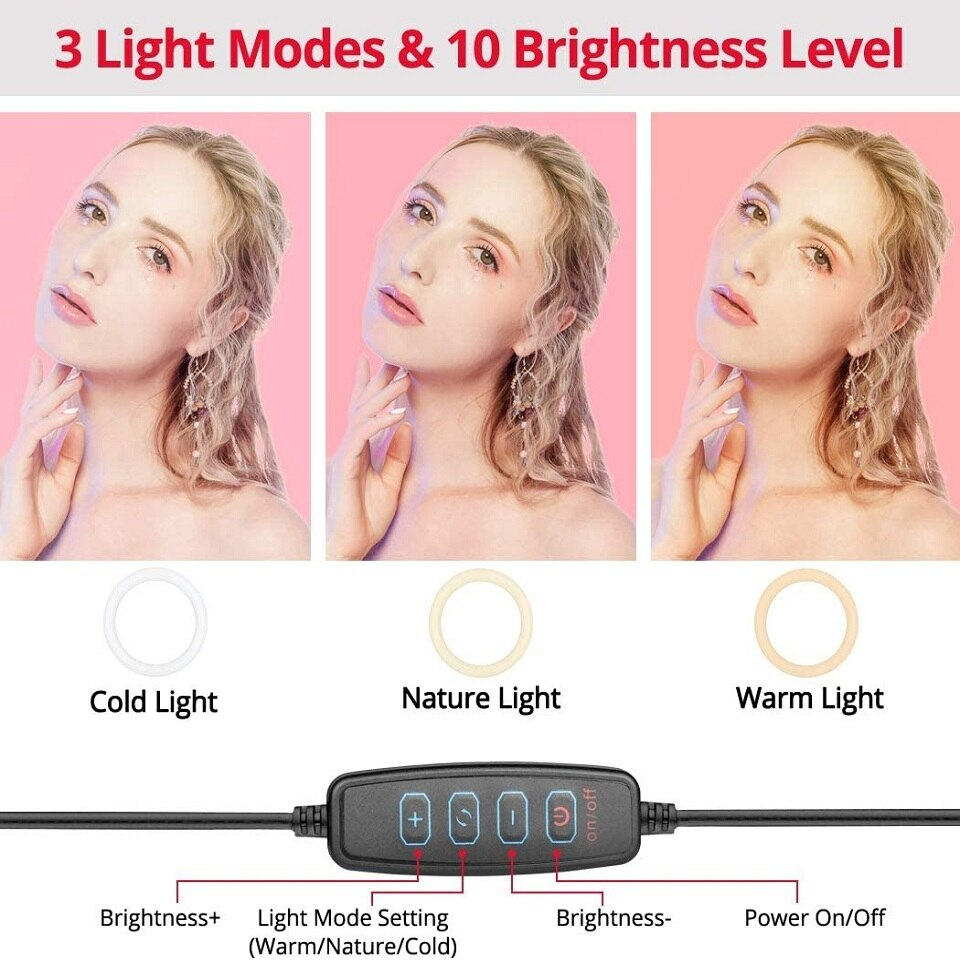 Miniatura: LED Selfie Ring Light Phone Stand with Folding Arm Circle Fill Light Dimmable Tr