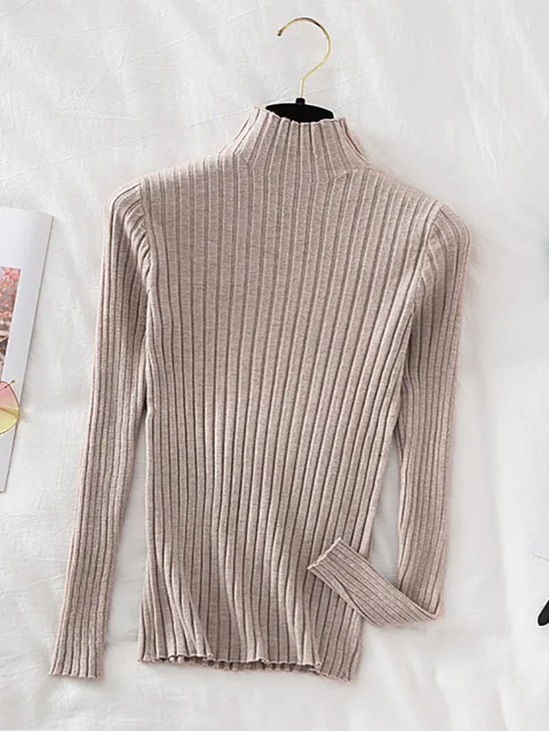 Thumbnail: Women' s Pullover Ribbed Knitted Sweater - High Neck
