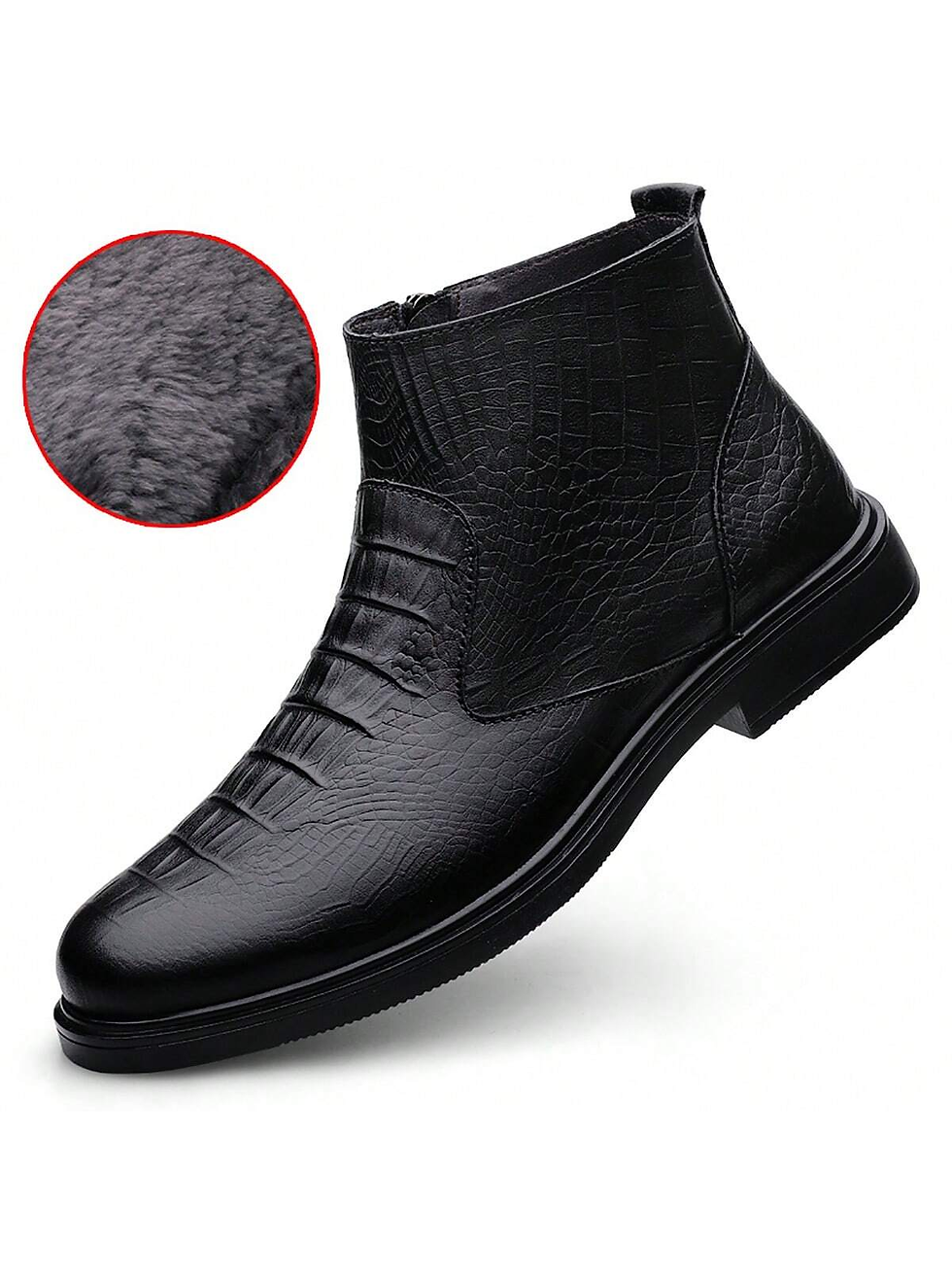 Miniatura: Men's Winter Plush Chelsea Ankle Boots with Crocodile Pattern