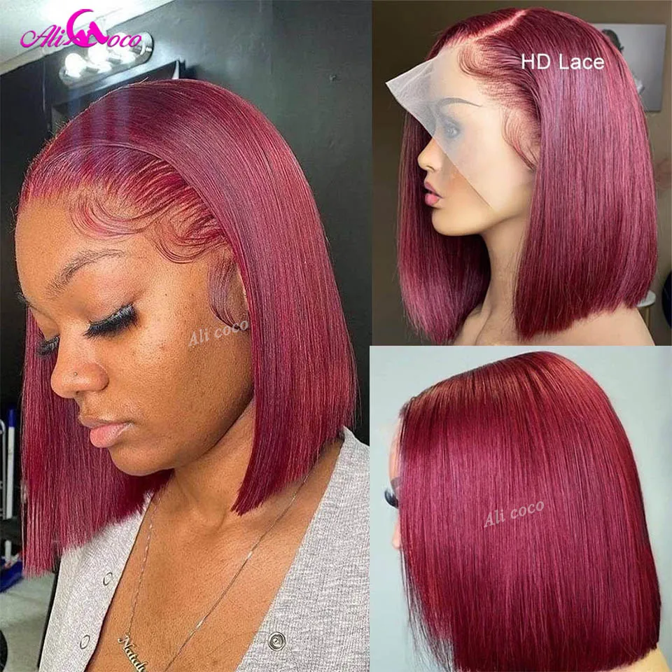 Miniatura: Burgundy Short Bob: 180% Density Lace Frontal Wig