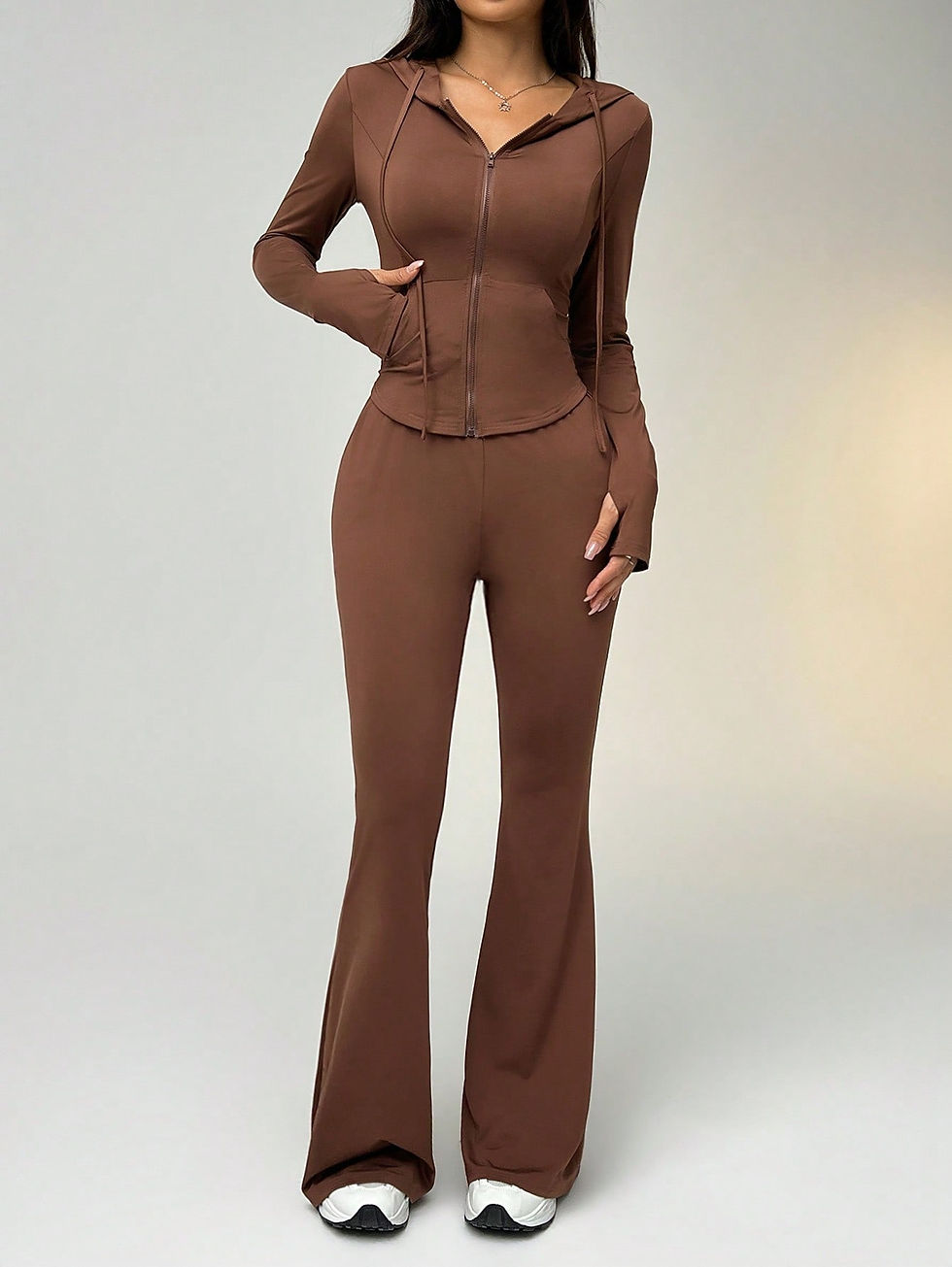 Miniatura: Casual Brown Hooded Jacket and Pants Set