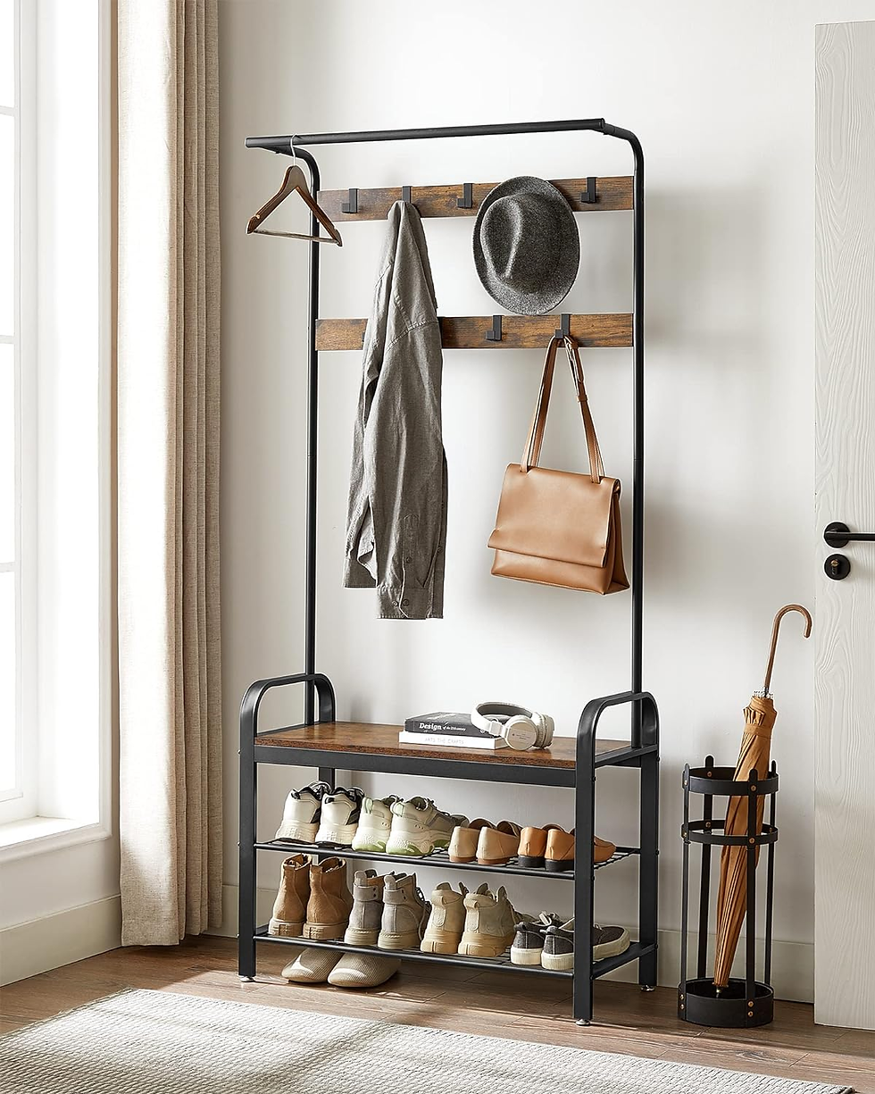 Coat Rack Stand with Shoe Rack and Storage Cabinet