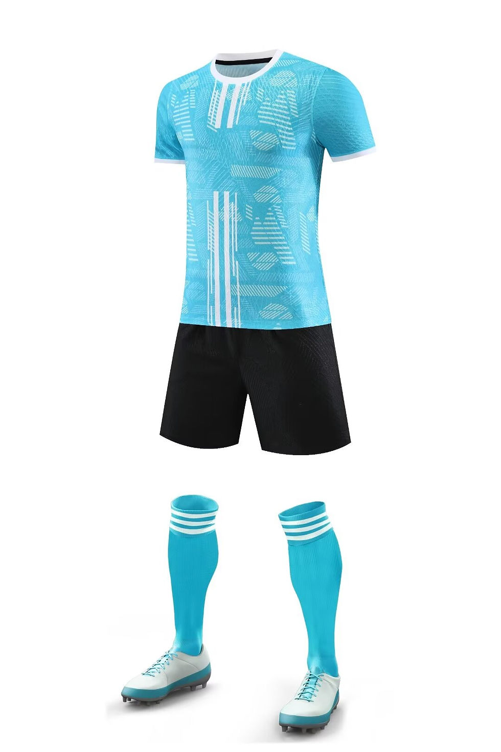 Miniatura: Men's Soccer Jersey Set – White and Blue Short-Sleeve Football Kit with Socks