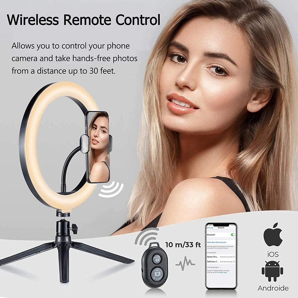 Miniatura: LED Selfie Ring Light Phone Stand with Folding Arm Circle Fill Light Dimmable Tr