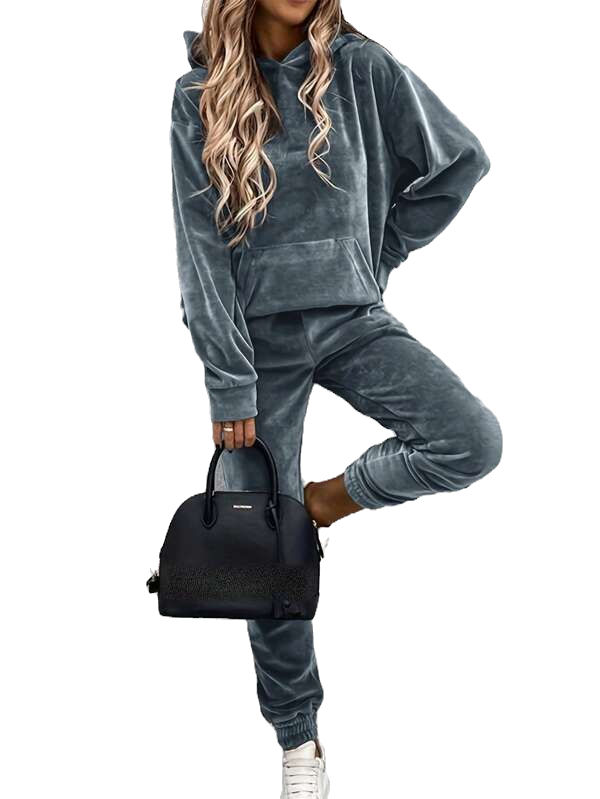 Women’s Velvet 2-Piece Sports Casual Suit – Long-Sleeve Hoodie & Pants Set