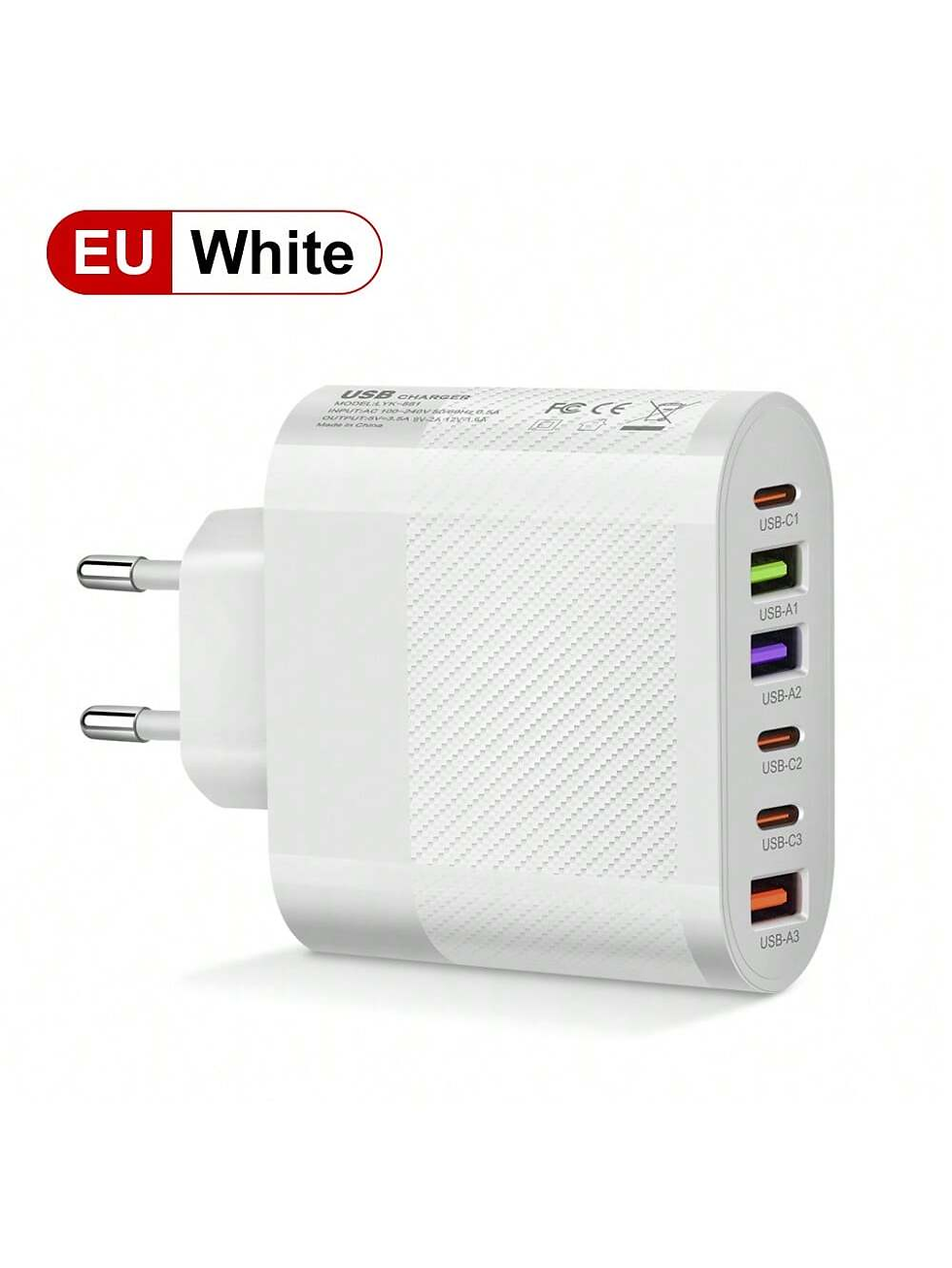 Thumbnail: 1 PC White EU Plug Charger 65W PD USB Charger 6 Ports USB Type C Charger Quick C