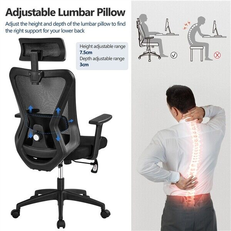 Miniatura: Ergonomic Office Chair with Adjustable Headrest - Black