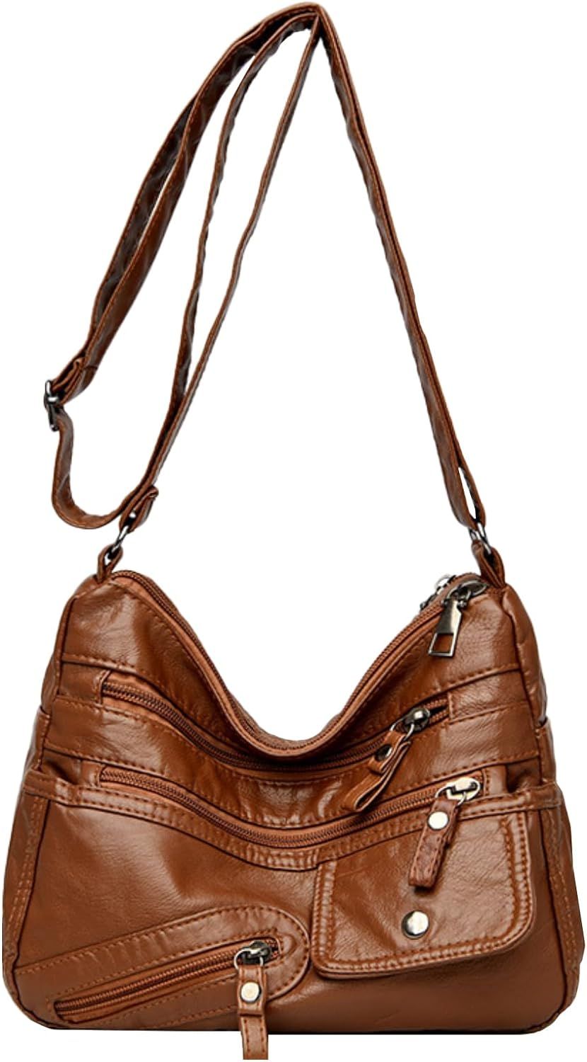 Miniature : Crossbody Bag for Women Soft PU Leather Handbag Multi-Pocket Shoulder Bag Ladies