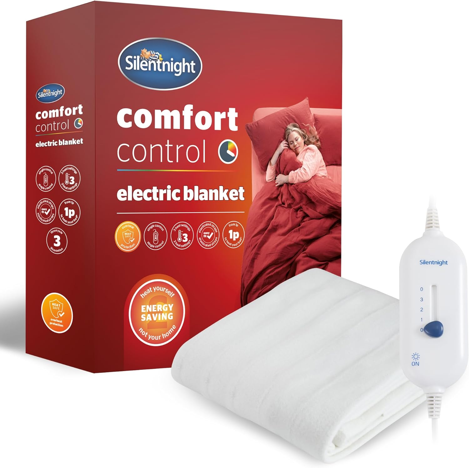 Comfort Control Electric Blanket Heated Under blanket with 3 Heat