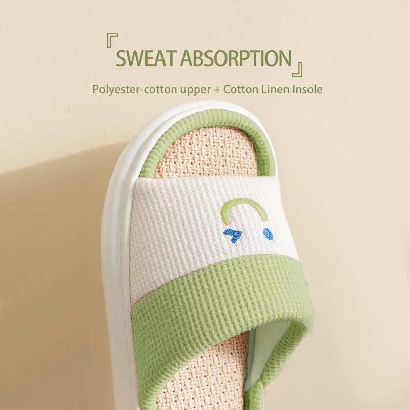 Thumbnail: Women Open Toe Cotton Linen Slippers Indoor EVA Thick Sole Non Slip Slippers Bre