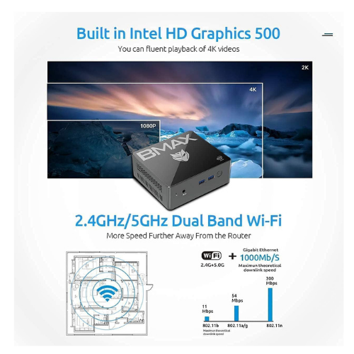 Thumbnail: BMAX B2 Mini Desktop PC 8GB+128GB SSD Win 10 Pro Intel E3950 2.2GHz/ Wi-Fi
