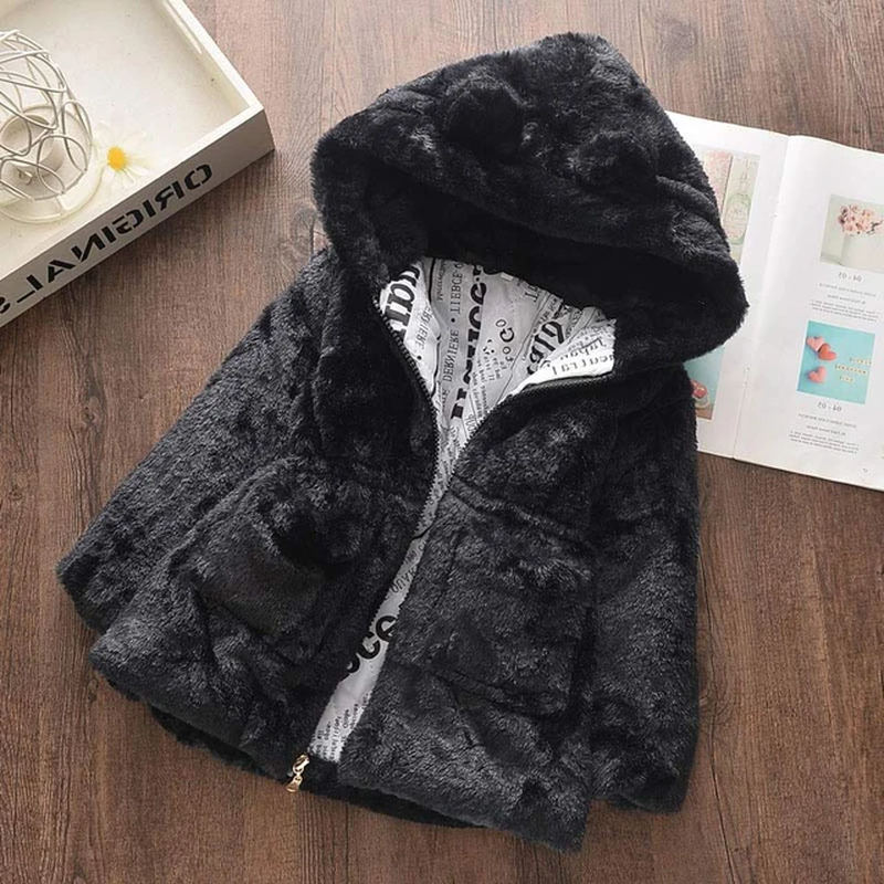 Thumbnail: Baby Girls Faux Fur Fleece Hooded Jacket .