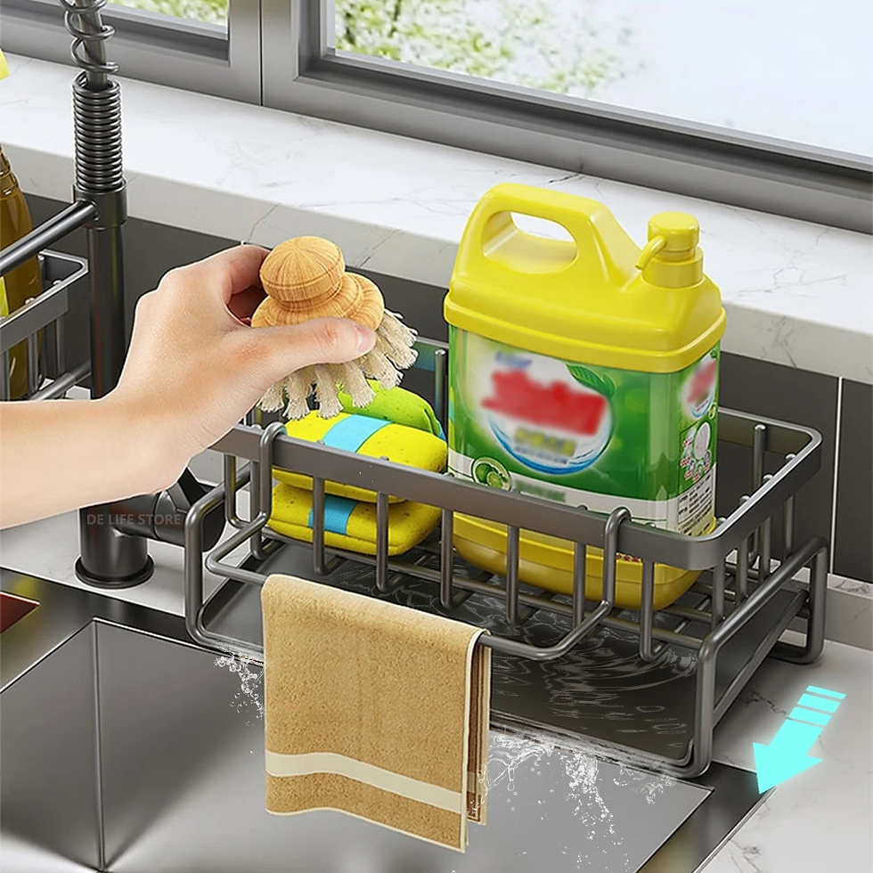 Miniatura: Self-Draining Sink Shelf Stainless Steel Kitchen Sink Drain Rack Soap Sponge