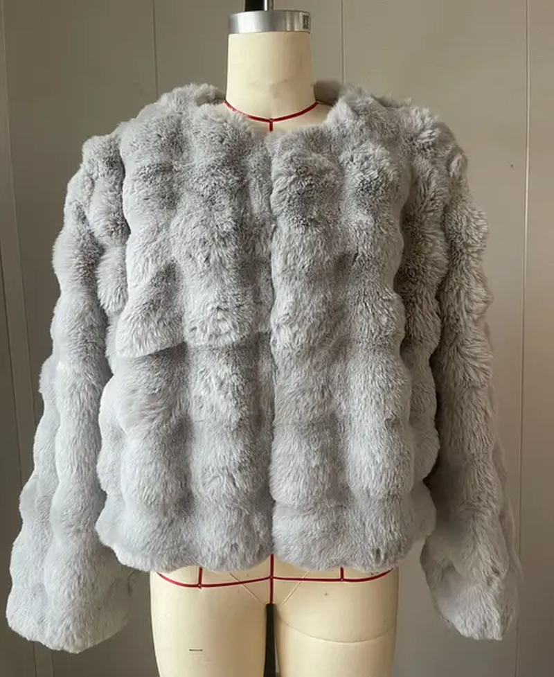 Miniatura: Faux Fur Winter  Cropped Coat for Women (Light Grey)