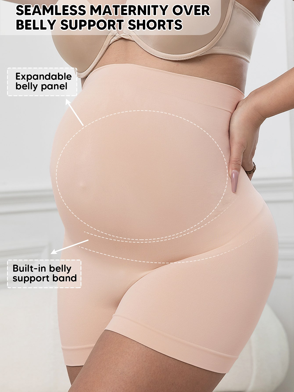 Thumbnail: Maternity Seamless Belly Support Shorts High Waisted with Expandable Belly Panel