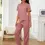 Miniatura: Solid Women's Pajama Set – Notched Collar Button-Up Short Sleeve Top & Pants
