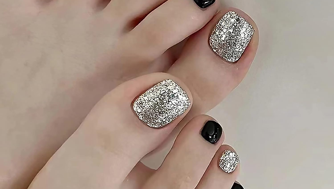 24 Pcs Short False Toenails – French Acrylic Press-On Toenails for Natural