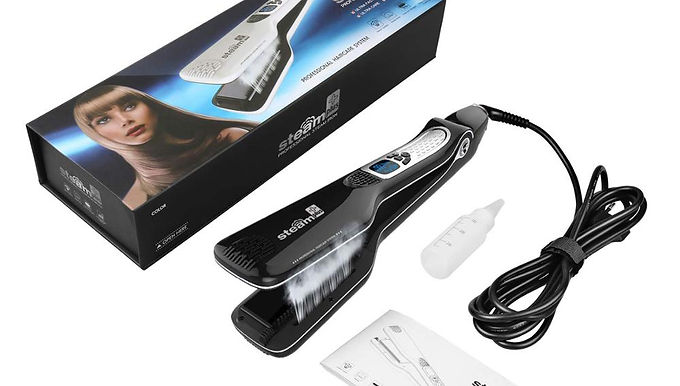 CkeyiN Steampod Professional Hair Steam Straightener - LCD Display - Black