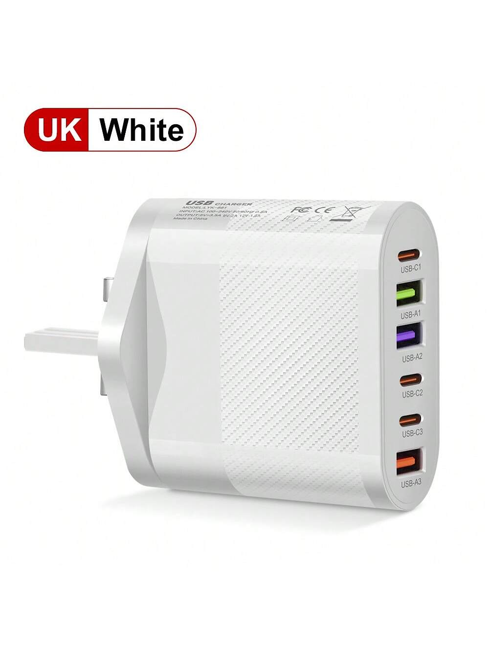 Thumbnail: 1 PC White EU Plug Charger 65W PD USB Charger 6 Ports USB Type C Charger Quick C