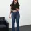 Miniature : High-Waisted Button-Up Flared Jeans – Dark Wash Stretch Denim