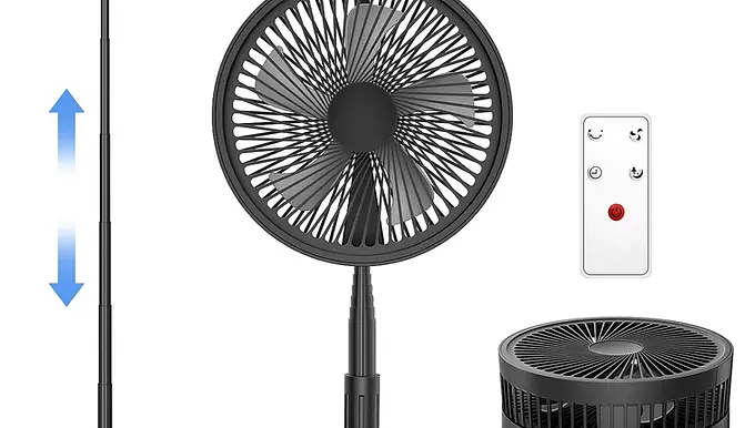 9" Foldable USB Rechargeable Fan – Portable, Battery-Powered Fan with Remote