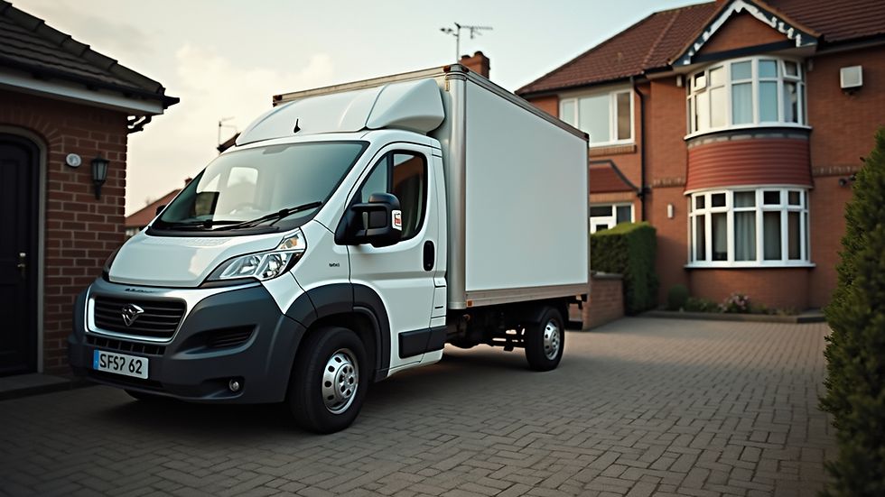 Eye-level view of a delivery van parked outside a UK residential home