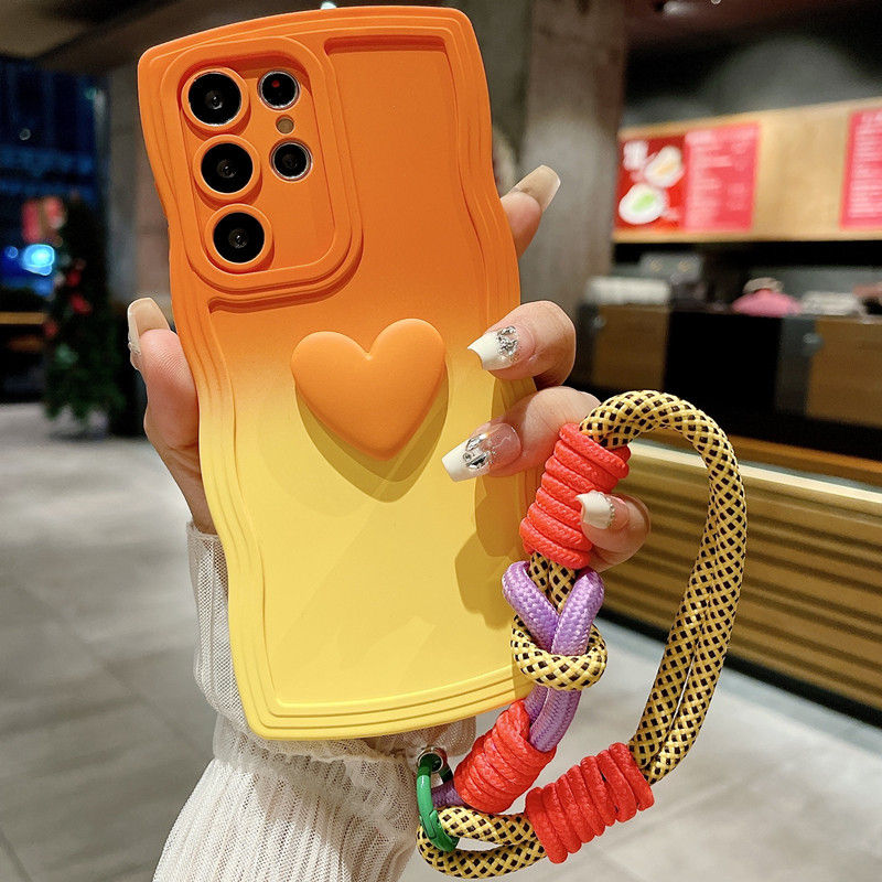 Thumbnail: Love Heart Gradient Wrist Strap Phone Case For Samsung Galaxy
