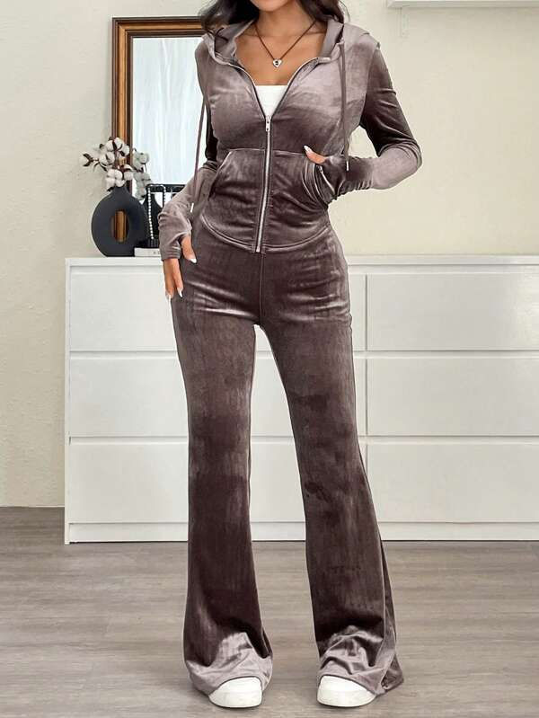 Miniatura: Casual Brown Hooded Jacket and Pants Set