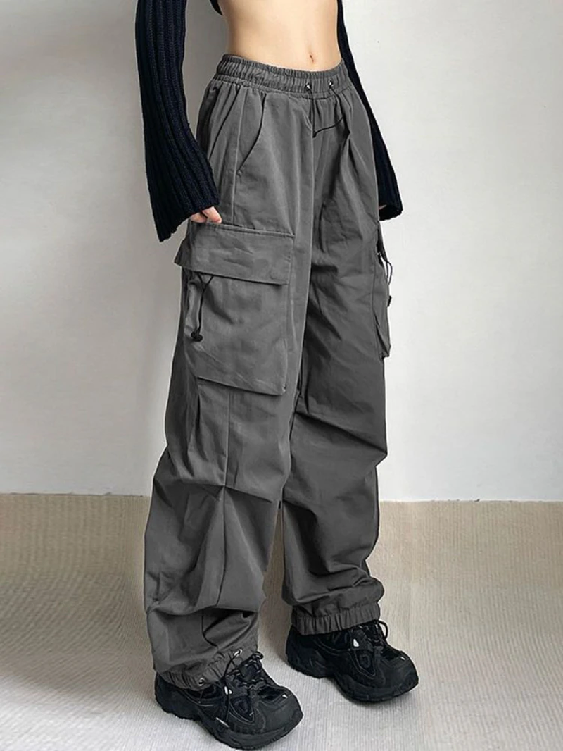 Miniatura: HOUZHOU Harajuku Oversized Cargo Parachute Pants Women Streetwear Vintage Y2K Hi