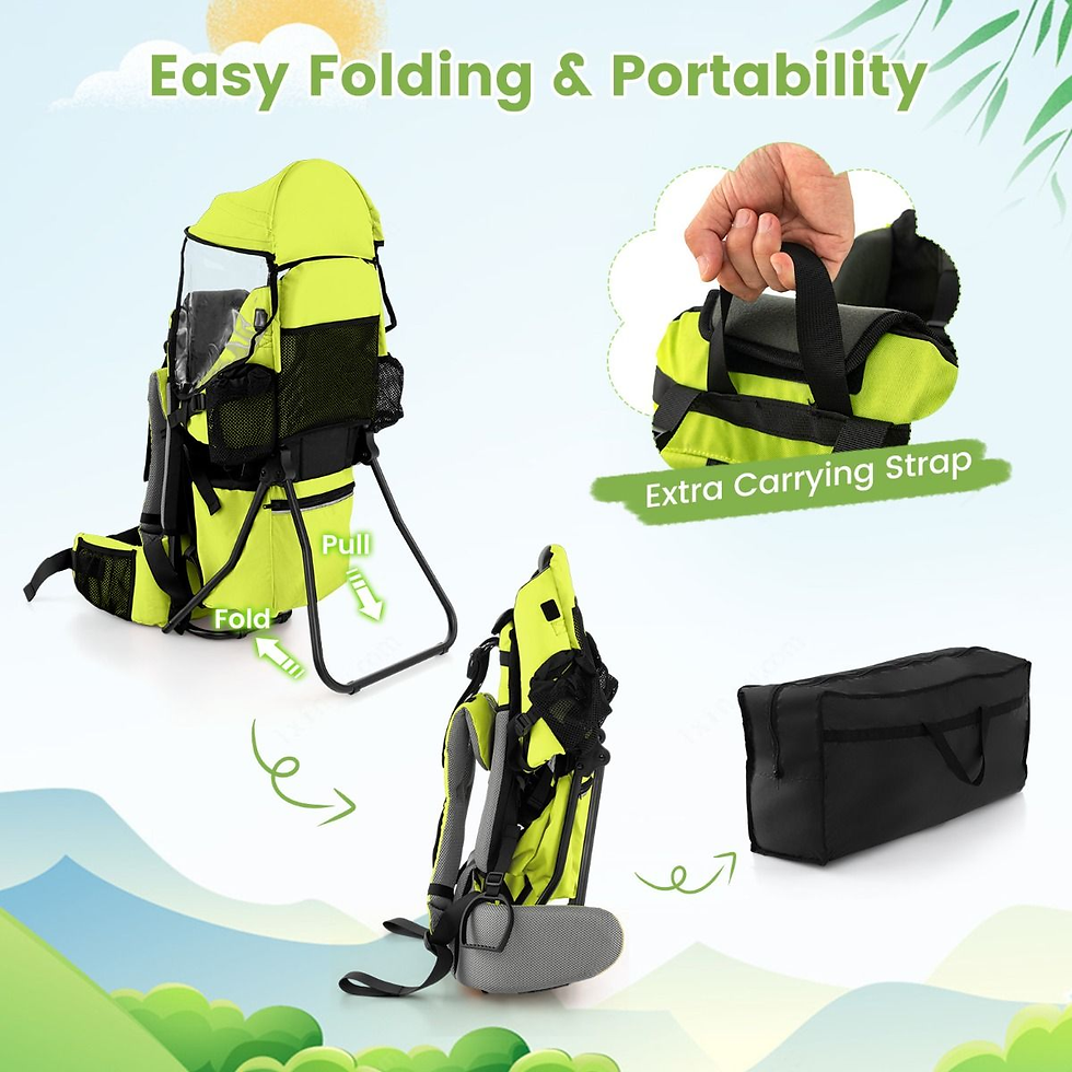 Miniatura: Child Carrier Hiking Backpack with Mouth Wipe Holder, Removable Canopy & Storage