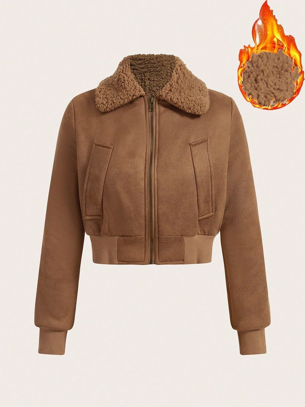 Miniature : Women Borg Collar Zip Up Crop Jacket