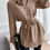 Miniatura: Solid Button Front Belted Shirt,Long Sleeve Tops