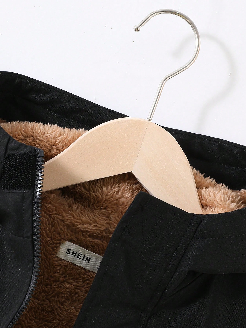 Miniatura: Teddy Bear Lined Hooded Jacket - Casual Solid Color - Boys & girls