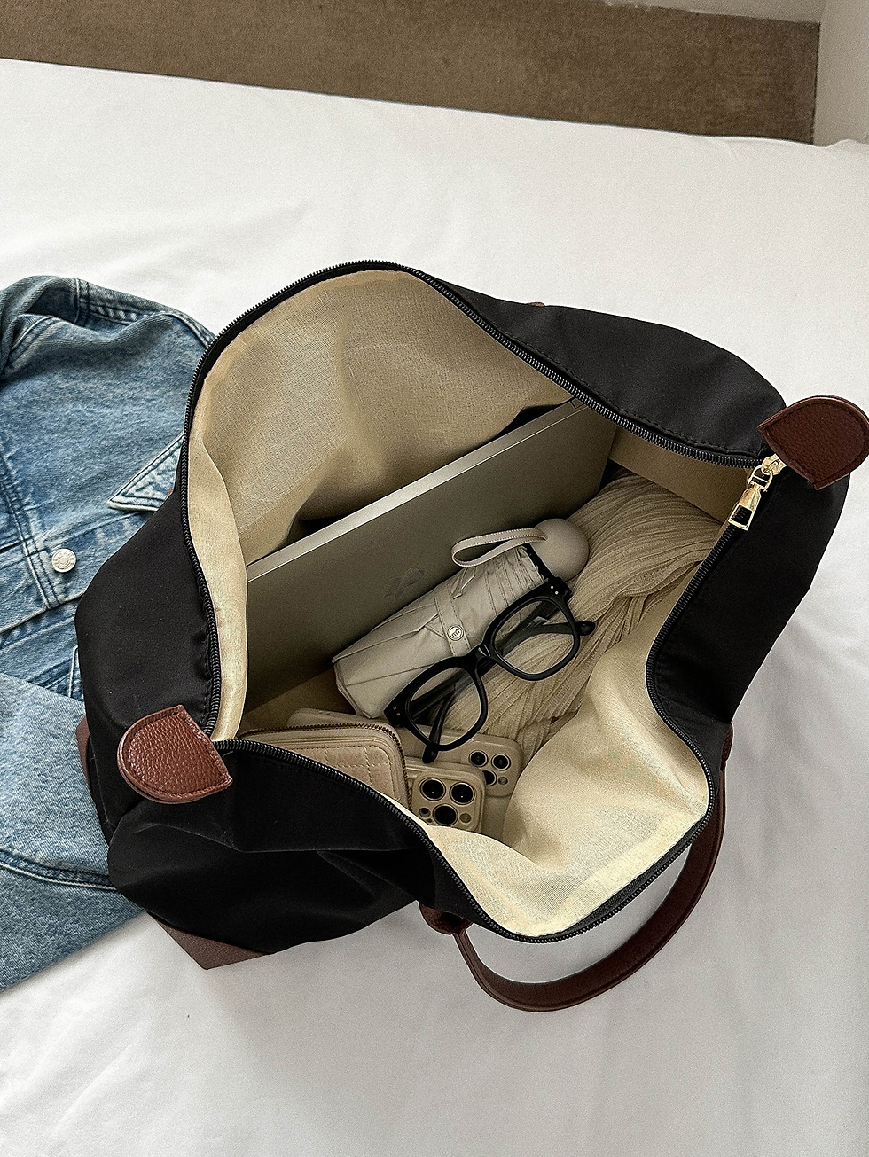 Miniature : Large Travel Tote Bag – Expandable Weekender Duffel Bag for Women & Men, Waterproof Carry-On Overnight Bag with Leather Handl