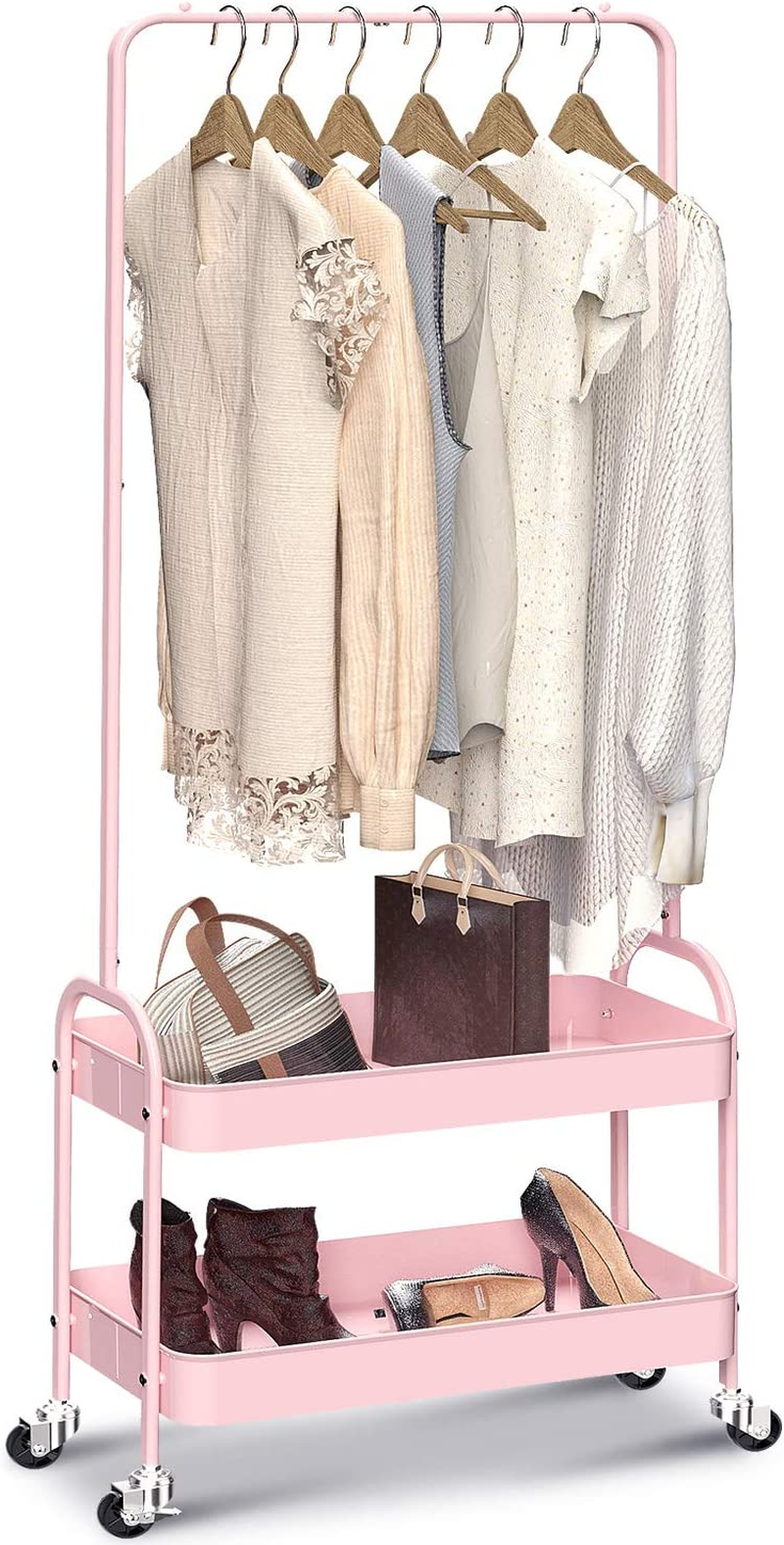 Thumbnail: Metal Clothes Rack,Garment Rack Storage Trolley Rolling Cart Freestanding.