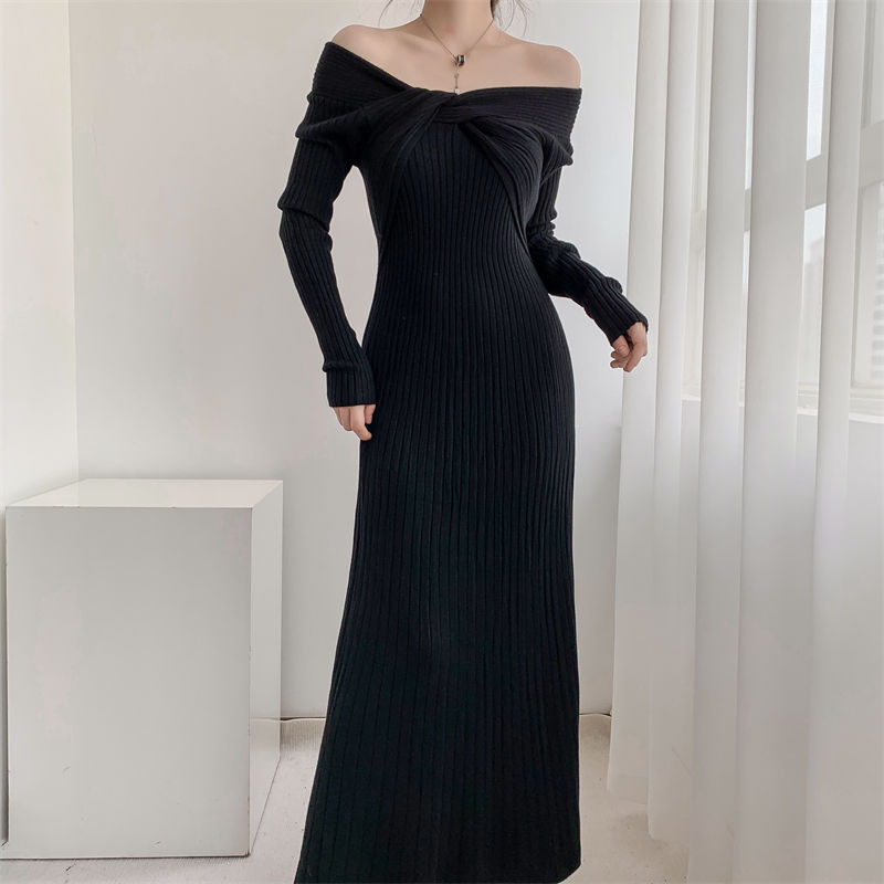 Miniature : Essence Casual Solid Color Cinched Waist Long Sleeve Dress – Autumn/Winter Elegance