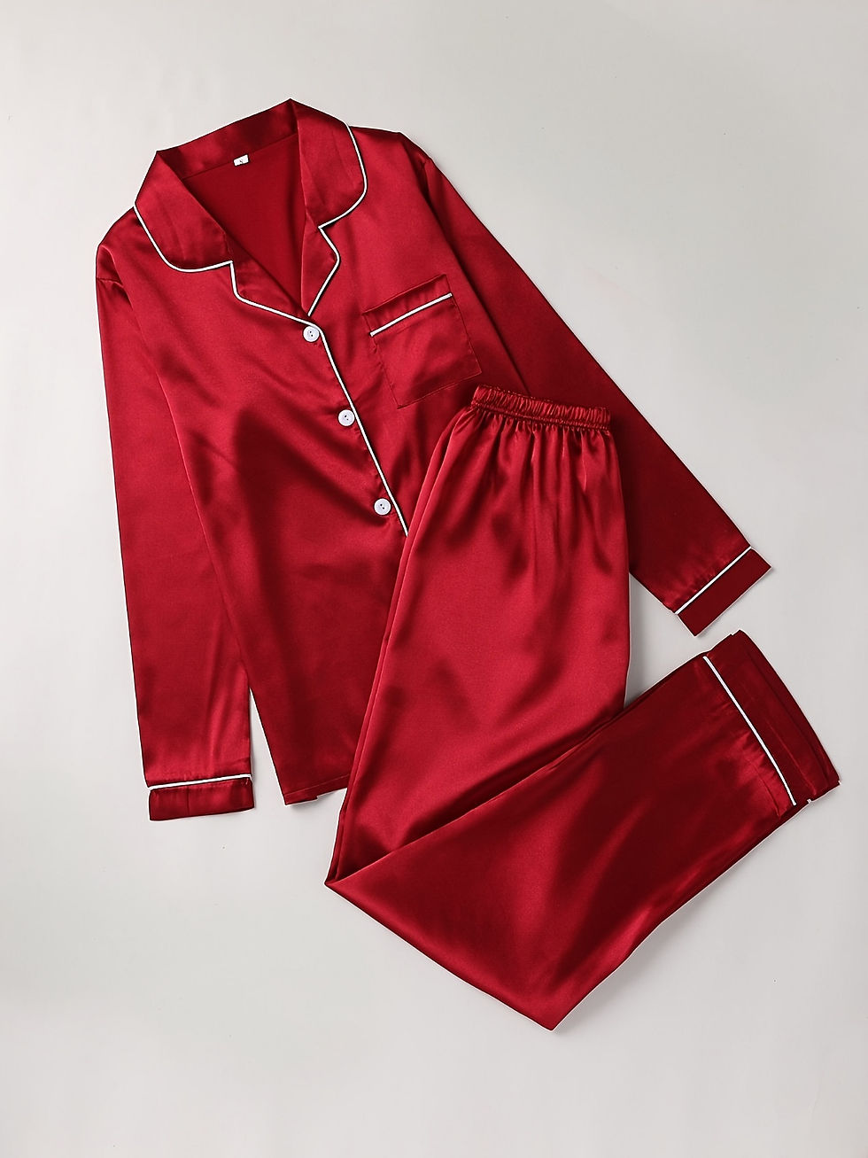 Women's Solid Pajama Set – Long Sleeve Button-Up Lapel Top & Pants Sleepwear