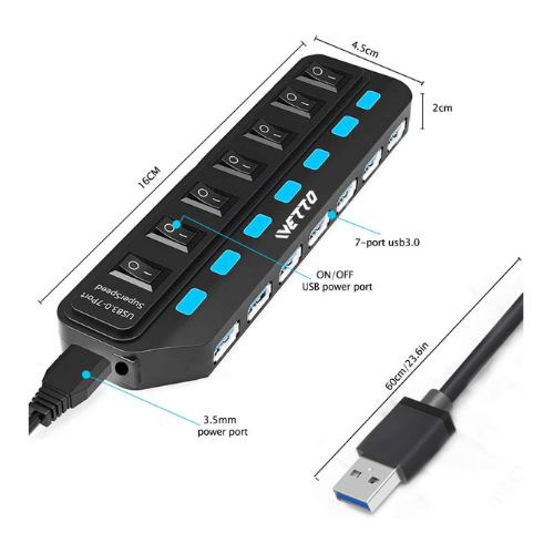 Miniatura: Universal 7Port USB Hub High Speed Multi Splitter With LED