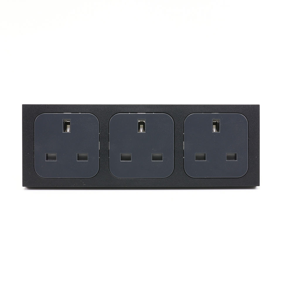 Thumbnail: C-Line Black Frame 240v 13a Triple Mains Socket w/ Rear Cover RCD Hookup Camper