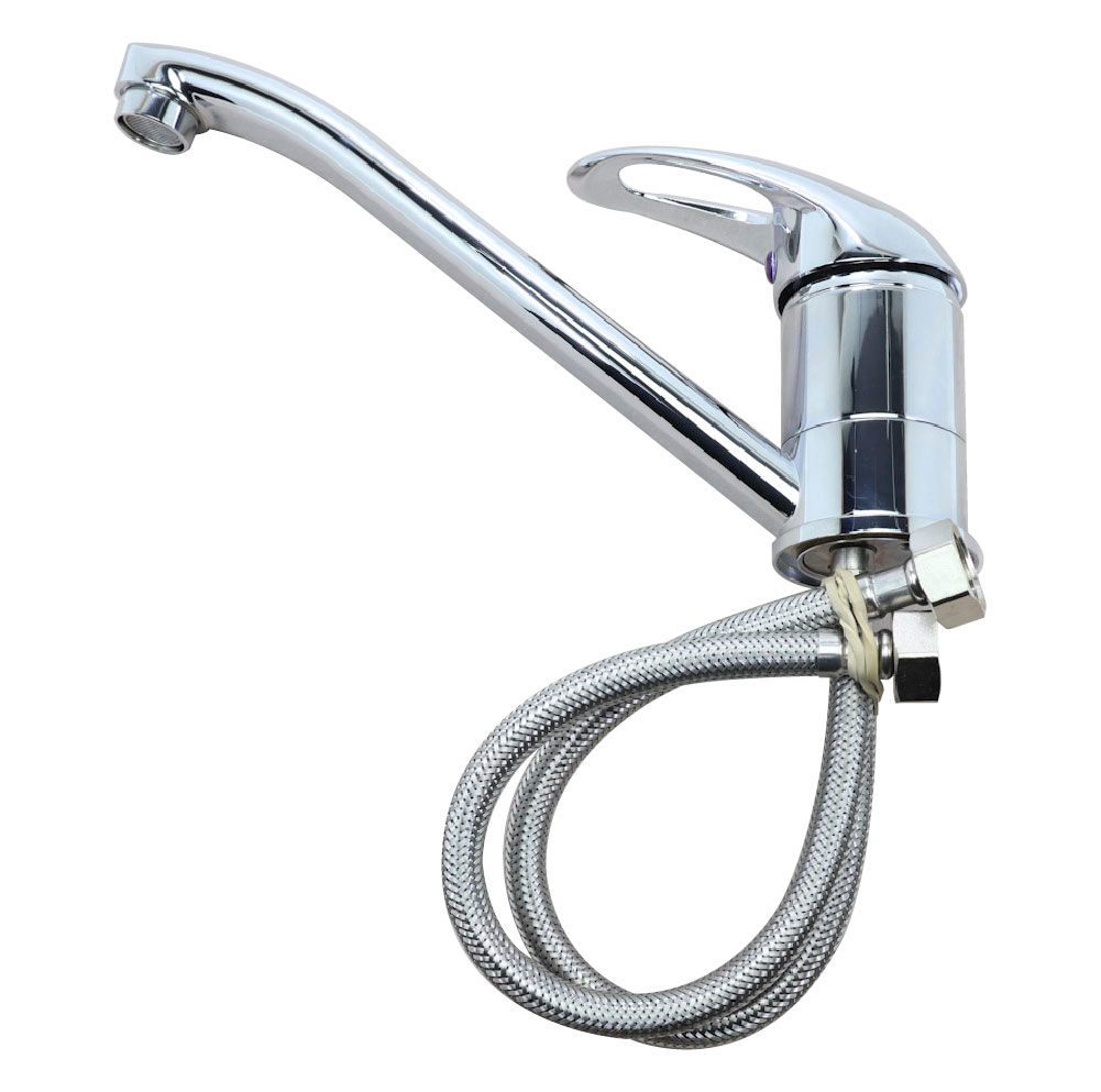 Caravan Mixer Tap Long Spout Metal Chrome w/ BSP Hose Tails Motorhome